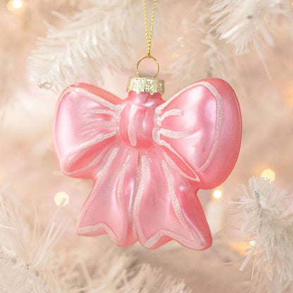 Pretty Pink Bow Glass - Coquette Christmas Ornament