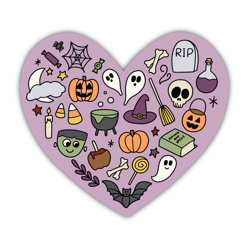 I Love Halloween Sticker - Doodle Heart