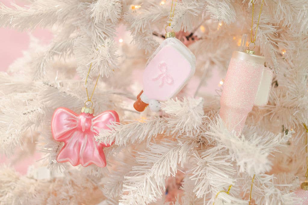 Pink Glittered Trendy Tumbler Christmas Ornament - Pink Glitter Cup