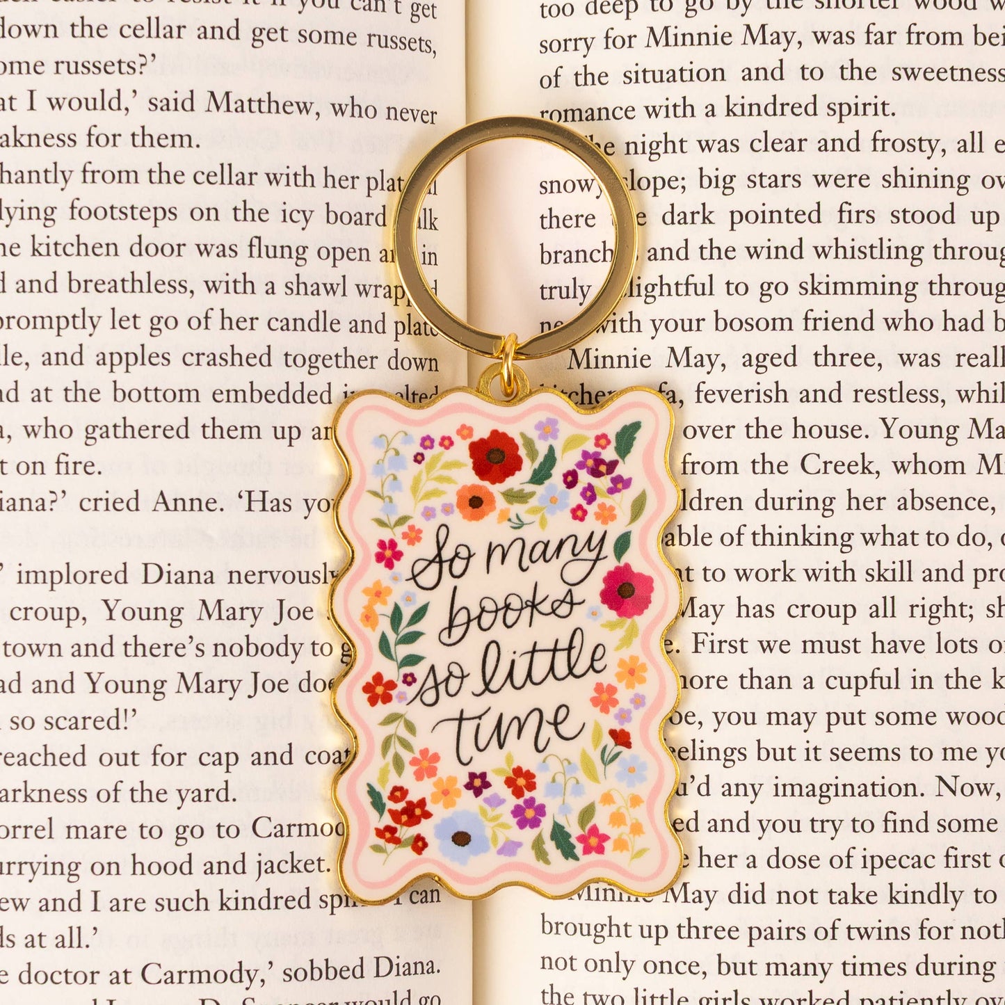 So Many Books Metal Keychain 2.5x1.5 in. | Bookish & Reading
