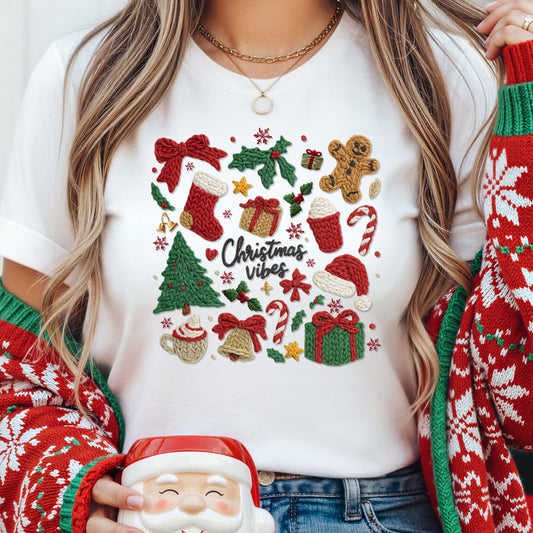 Christmas Vibes T-Shirt - Faux Yarn