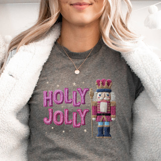 Holly Jolly Nutcracker Christmas T-Shirt - Faux Yarn