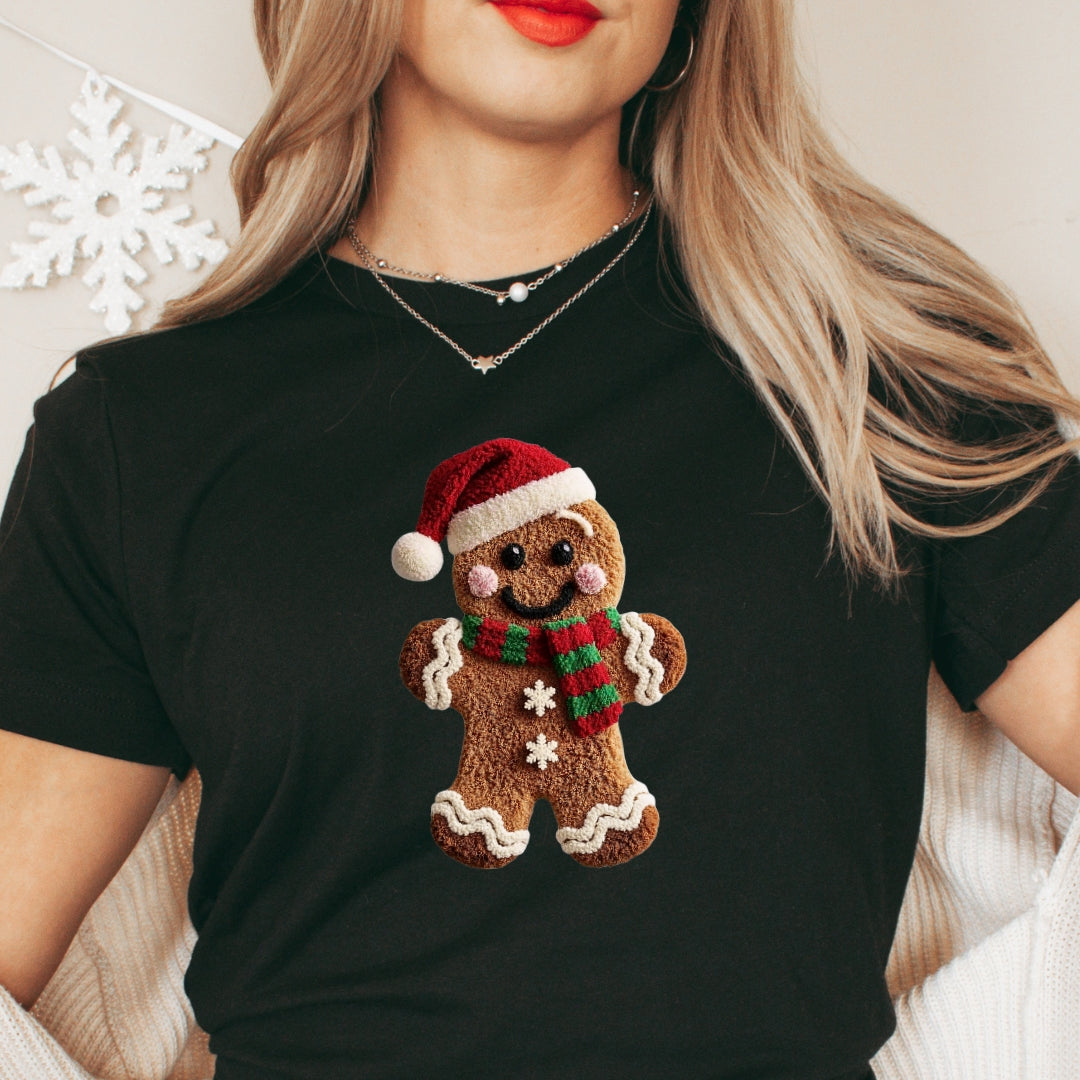 Ginger Bread Man Christmas T-Shirt - Faux Yarn