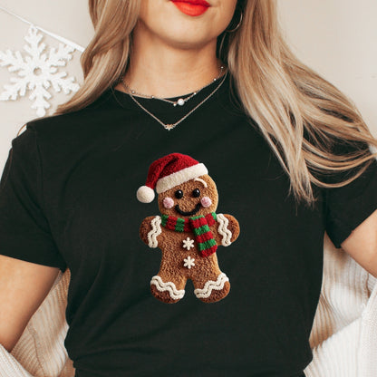Ginger Bread Man Christmas T-Shirt - Faux Yarn