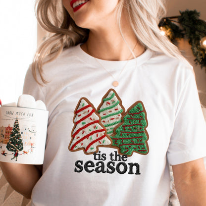 Tis the Season Christmas Tree Cookies T-Shirt - Faux Yarn