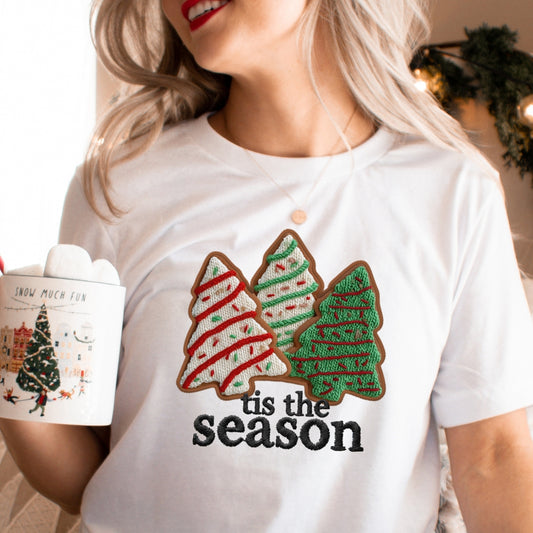 Tis the Season Christmas Tree Cookies T-Shirt - Faux Yarn