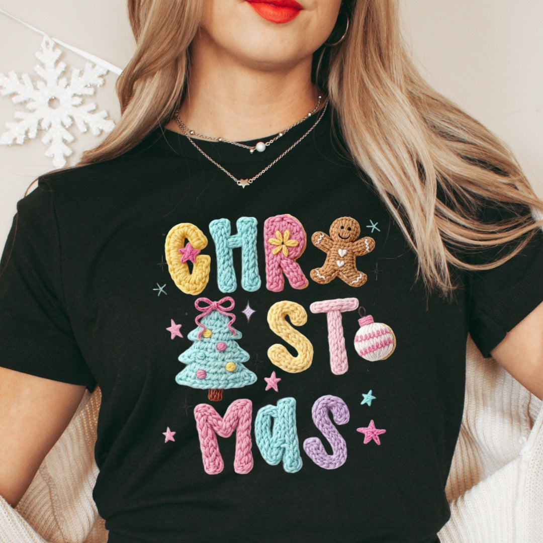 Pastel Christmas Cookie T-Shirt - Faux Yarn