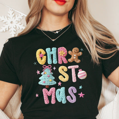 Pastel Christmas Cookie T-Shirt - Faux Yarn