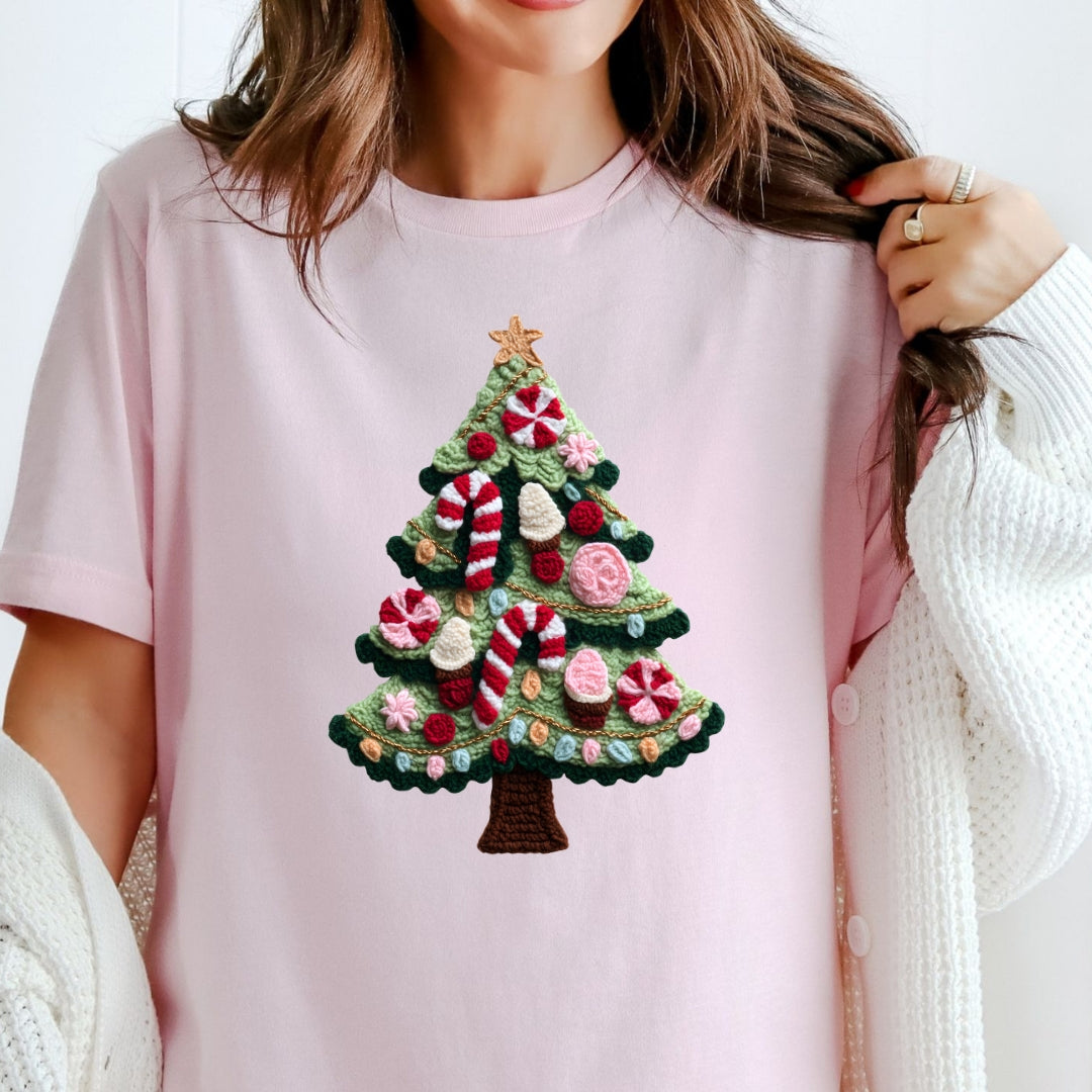 Cute Christmas Tree T-Shirt - Faux Yarn