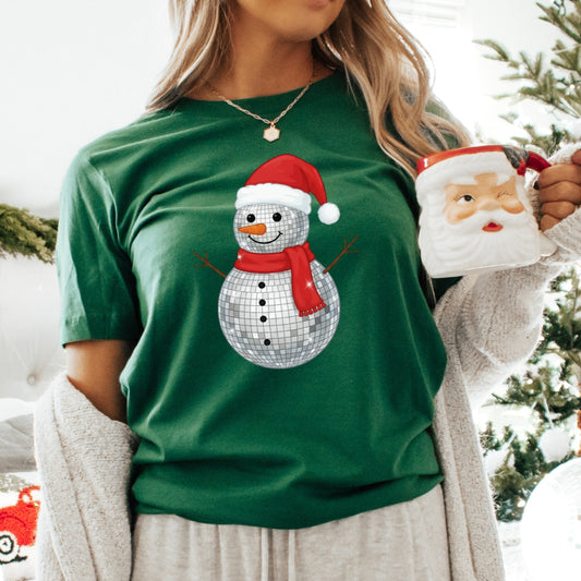 Disco Ball Snowman Christmas T-Shirt