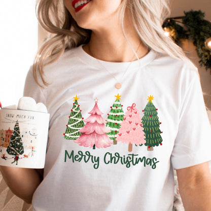 Pink Trees Merry Christmas T-Shirt