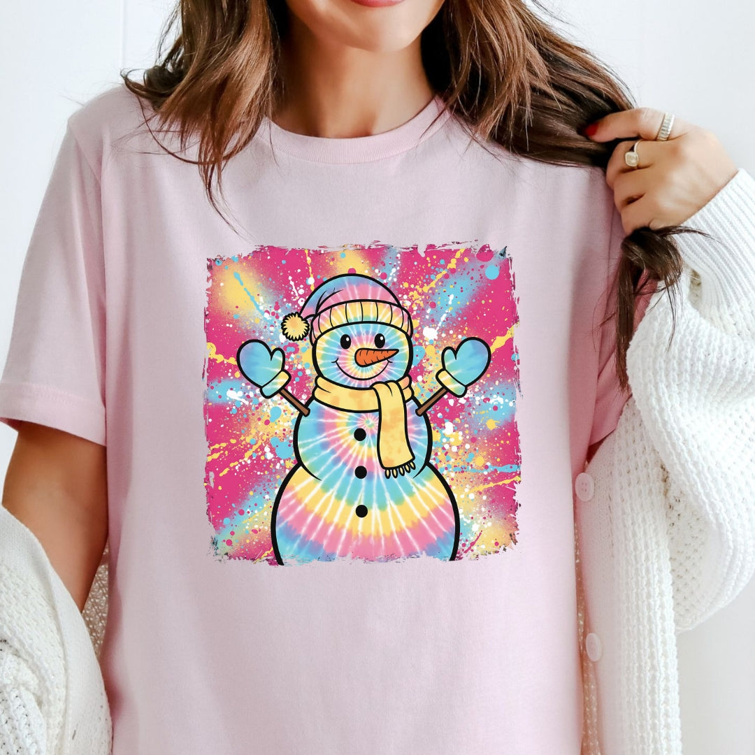 Tie Dye Snowman Christmas T-Shirt