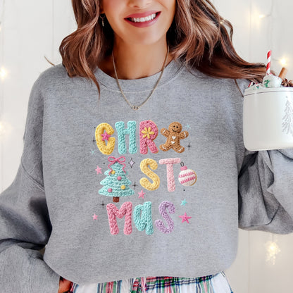 Pastel Christmas Cookie Crewneck Christmas Sweatshirt - Faux Yarn
