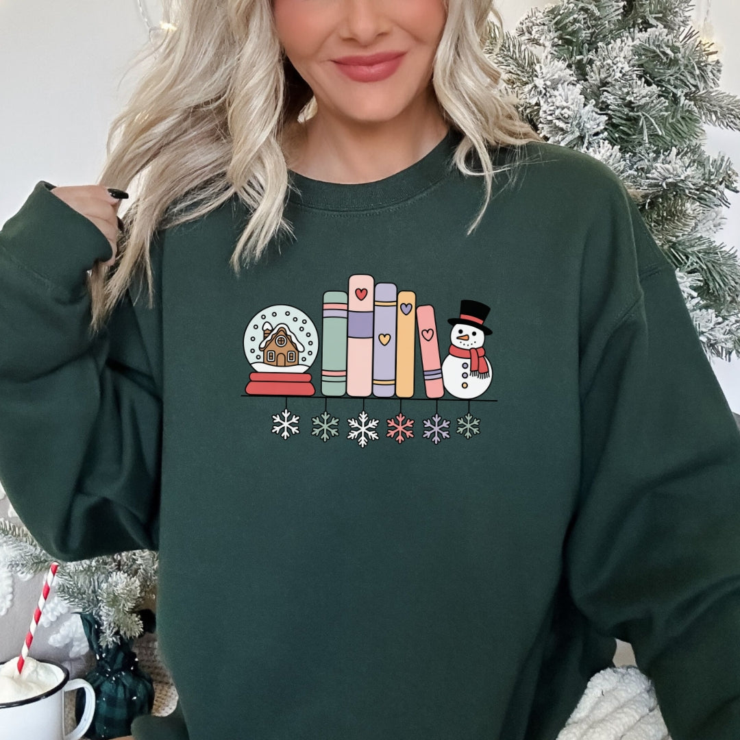 Cozy Book Shelf Christmas Sweatshirt
