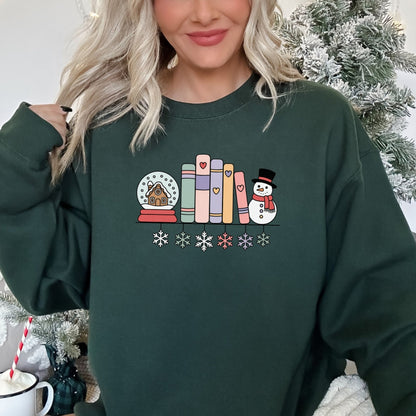 Cozy Book Shelf Christmas Sweatshirt