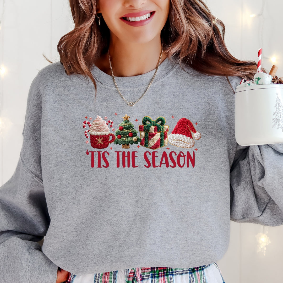 Tis the Season Icons Christmas Sweatshirt - Faux Yarn
