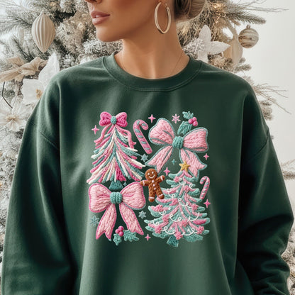 Holly Tree Coquette Christmas Sweatshirt - Faux Yarn