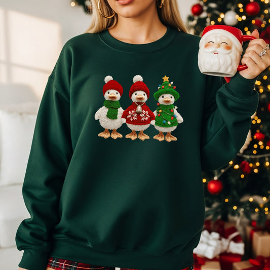 Cute Christmas Geese Sweatshirt - Faux Yarn