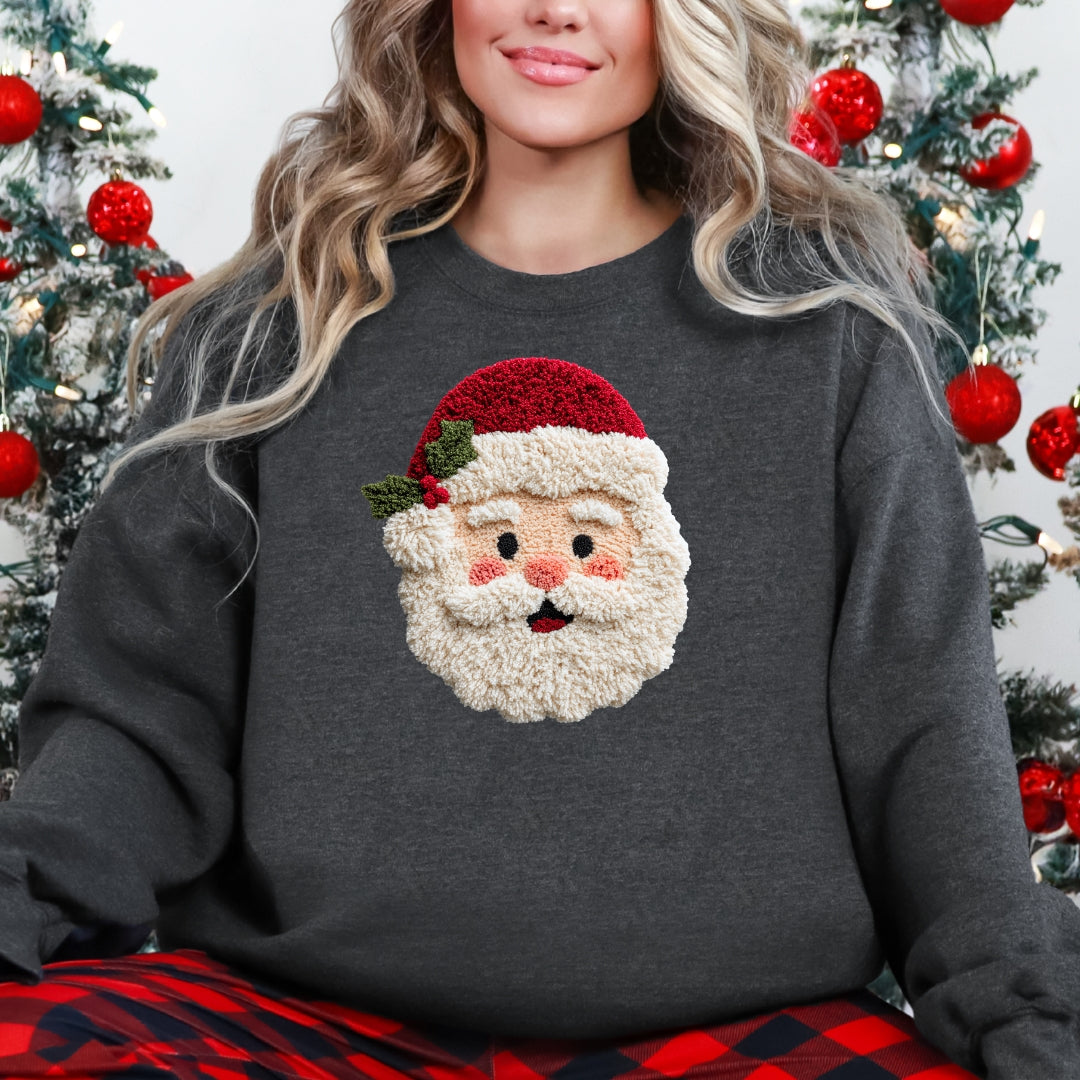 Santa Claus Christmas Sweatshirt - Faux Yarn