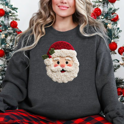 Santa Claus Christmas Sweatshirt - Faux Yarn
