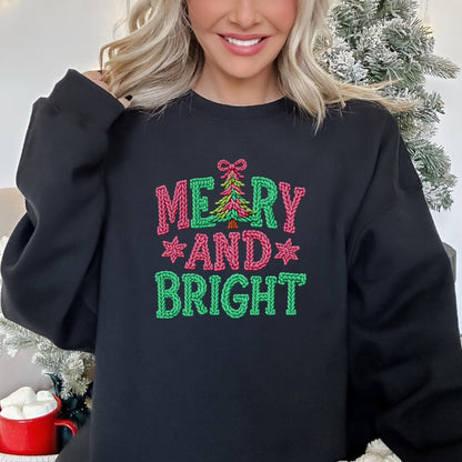 Merry & Bright Christmas Sweatshirt - Faux Yarn