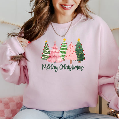Pink Trees Merry Christmas Sweatshirt