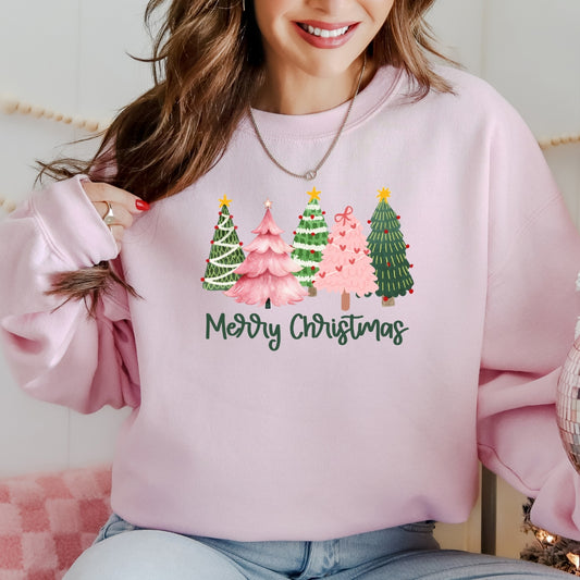 Pink Trees Merry Christmas Sweatshirt