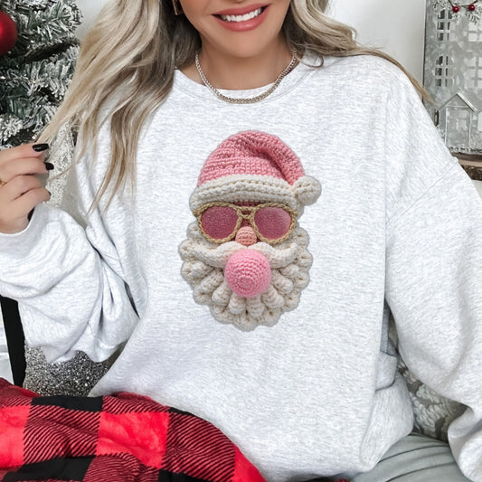 Santa Bubble Gum Christmas Sweatshirt - Faux Yarn