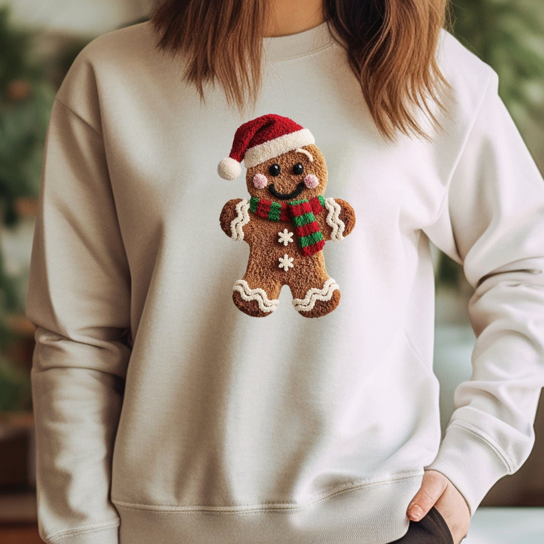 Ginger Bread Man Christmas Sweatshirt - Faux Yarn