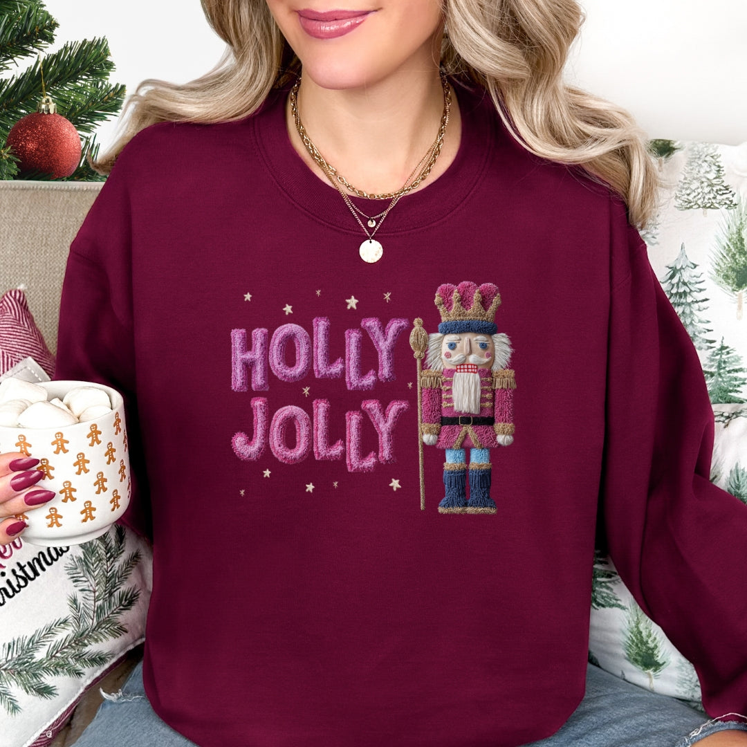 Holly Jolly Nutcracker Christmas Sweatshirt - Faux Yarn