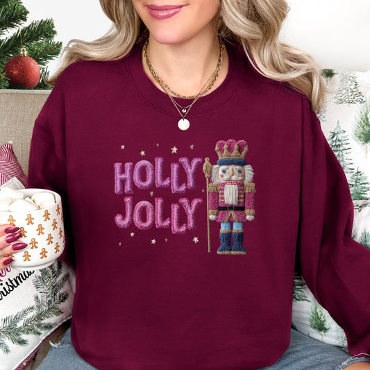 Holly Jolly Nutcracker Christmas Sweatshirt - Faux Yarn