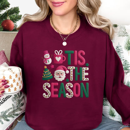 Tis the Season Leopard Letters Christmas Sweatshirt - Faux Yarn