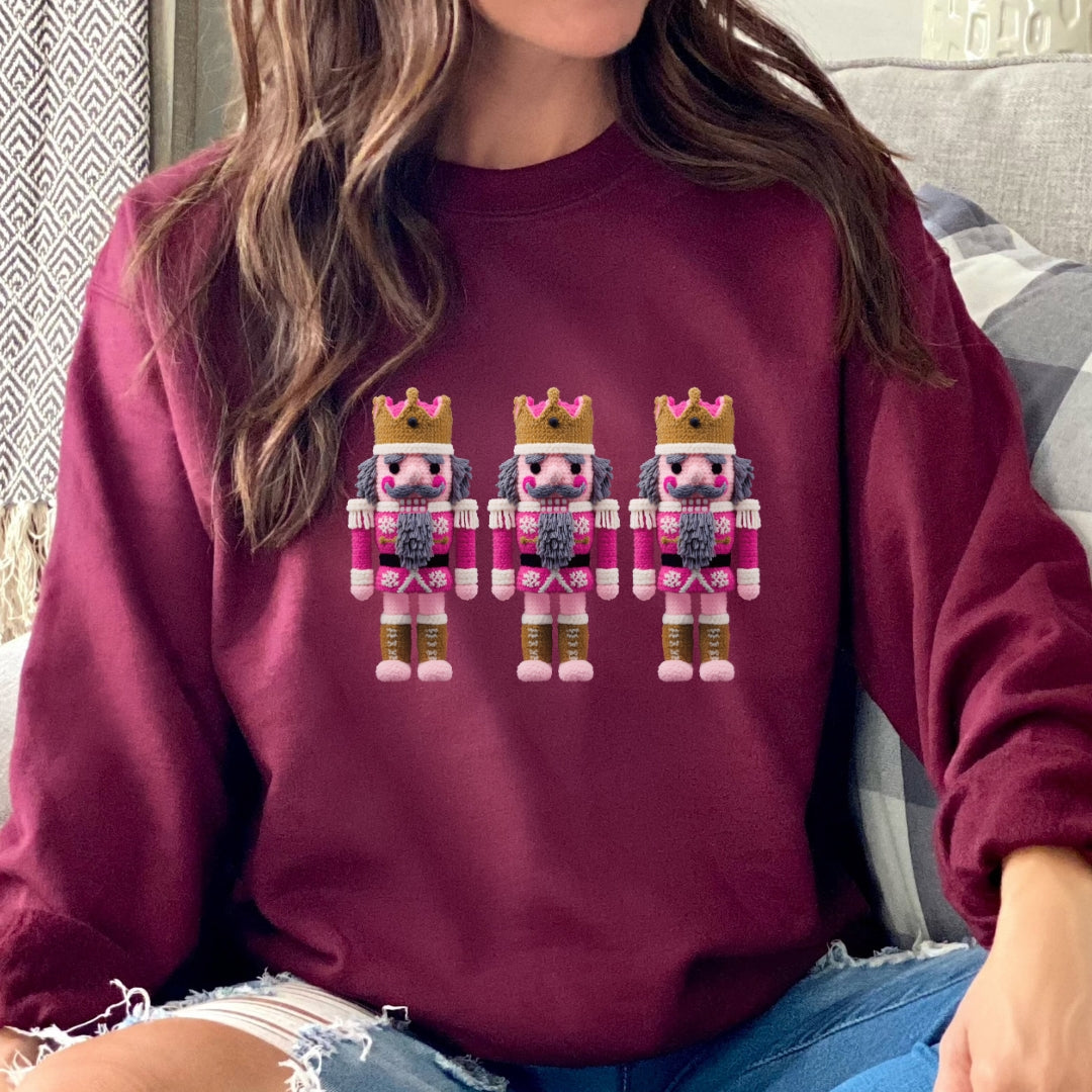 Pink Nutcrackers Christmas Sweatshirt - Faux Yarn