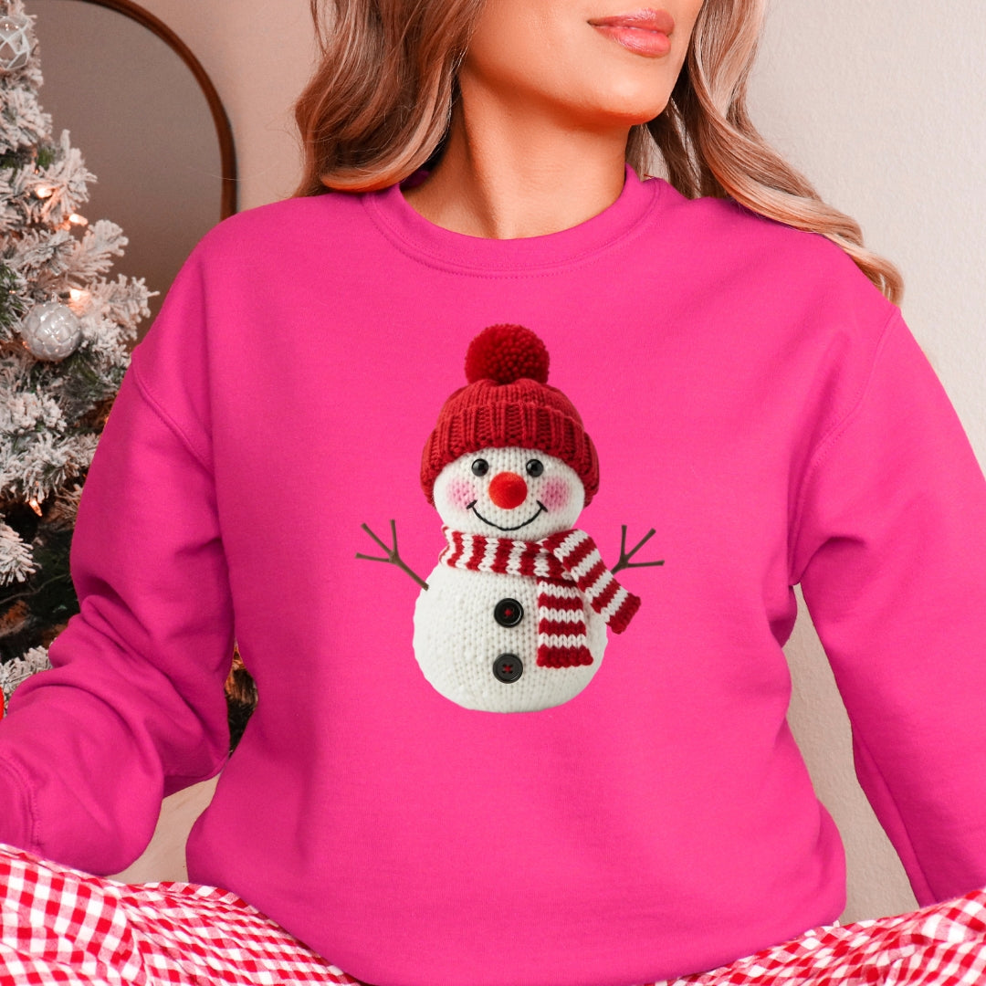 Happy Snowman Christmas Sweatshirt - Faux Yarn