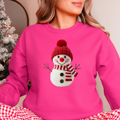 Happy Snowman Christmas Sweatshirt - Faux Yarn