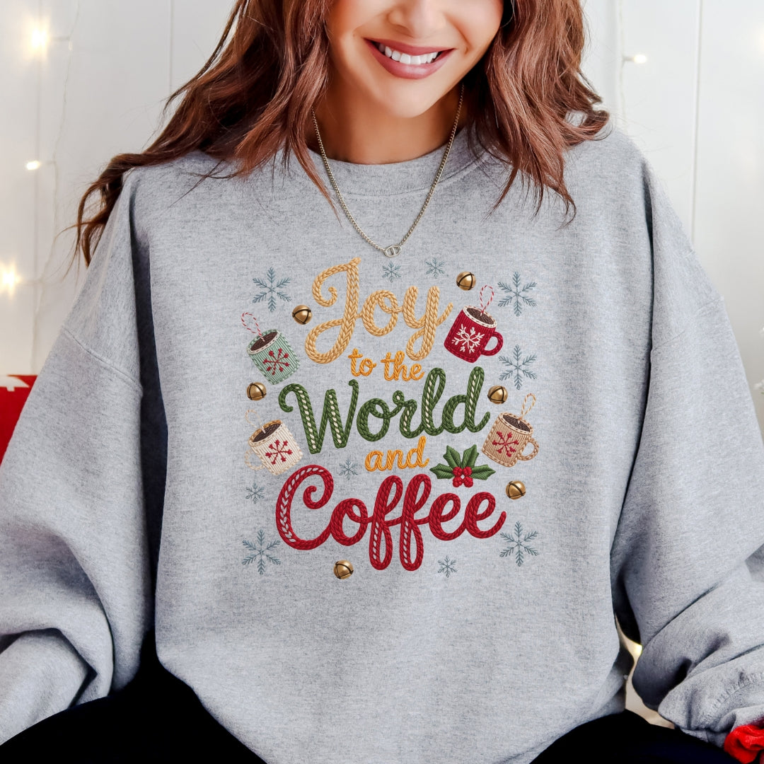 Joy to the World and Coffee Christmas Sweatshirt - Faux Yarn