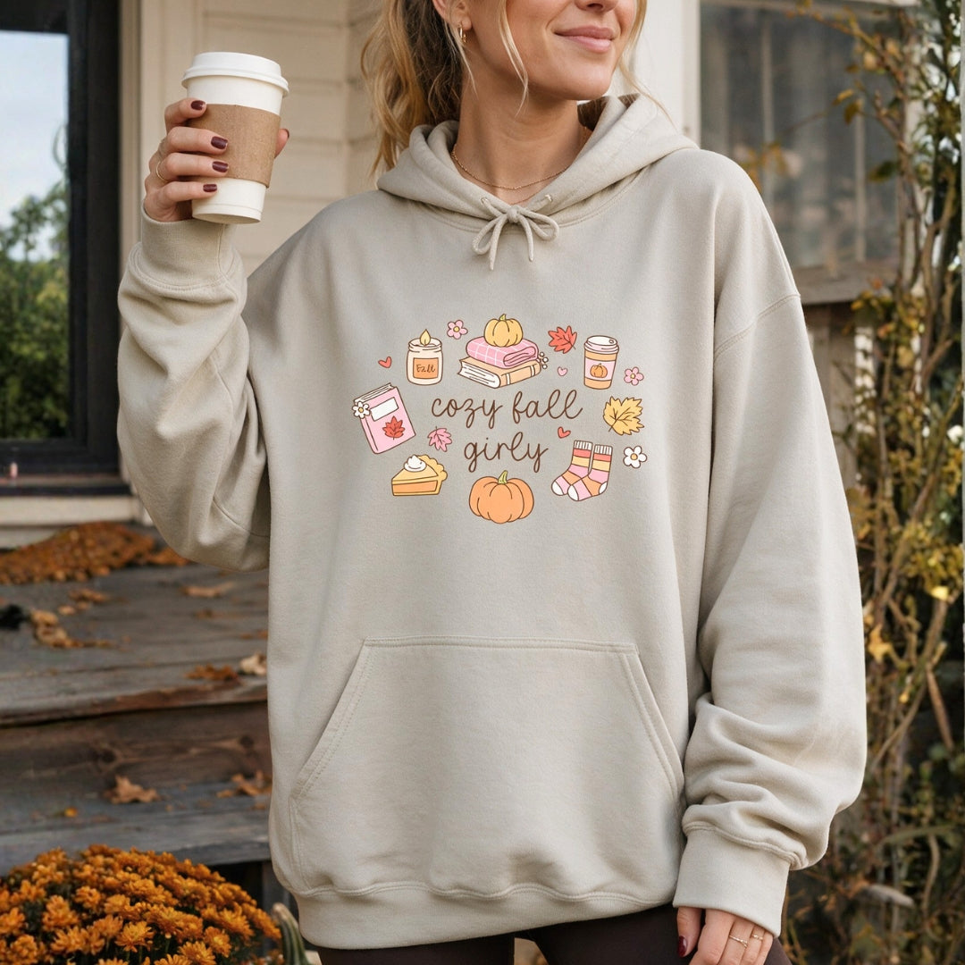 Cozy Fall Girly Natural - Halloween Hoodie Hooded Sweatshirt
