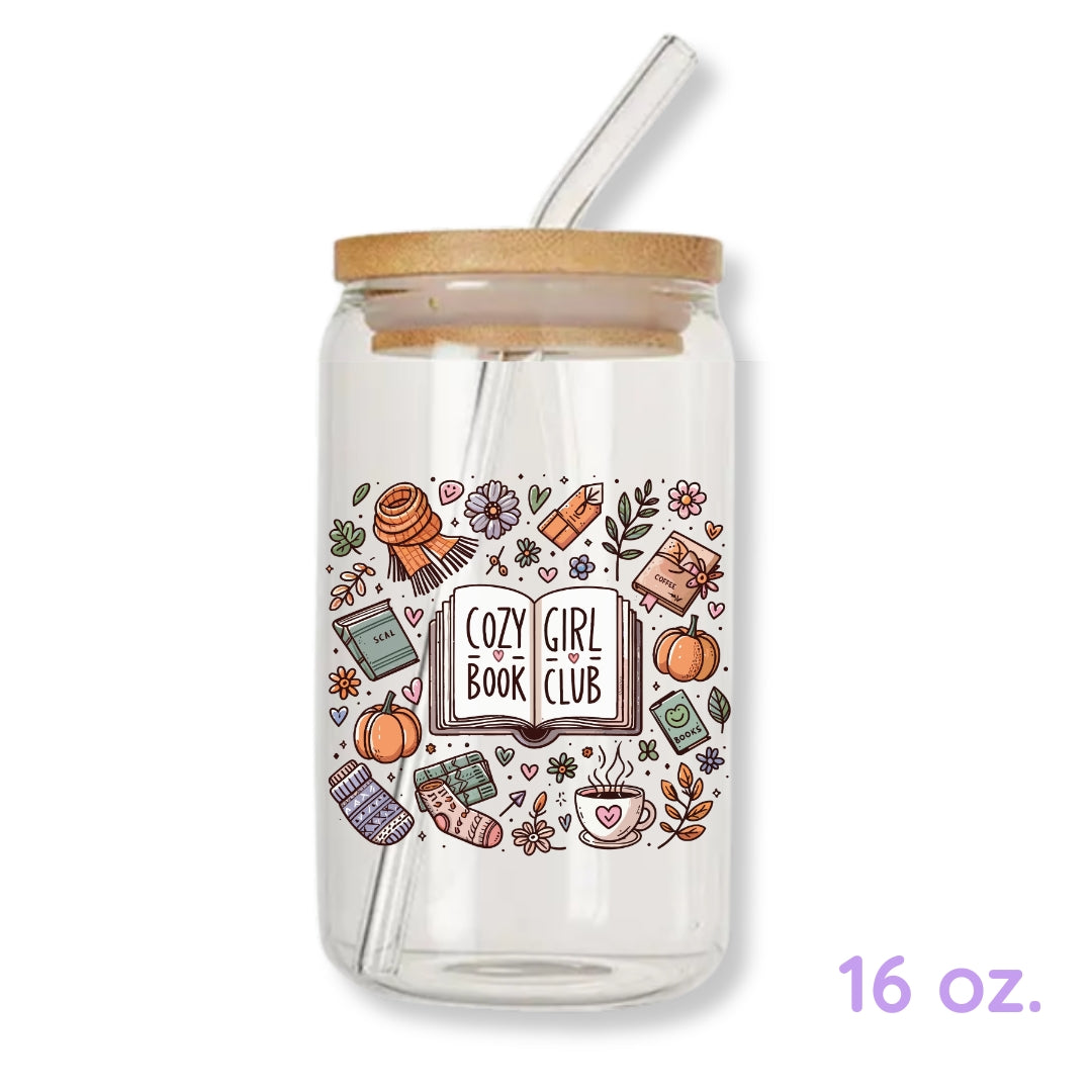 Cozy Girl Book Club Bookish 16 oz. or 20 oz. Glass Can Cup