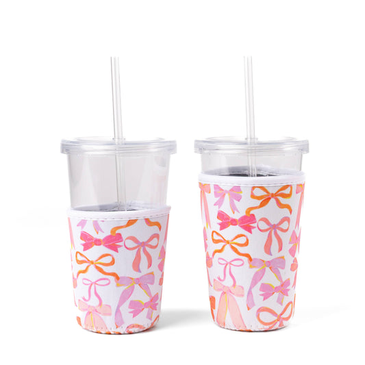 Pink Bows Drink Sleeve | Iced Coffee Koozie, Drink Cover