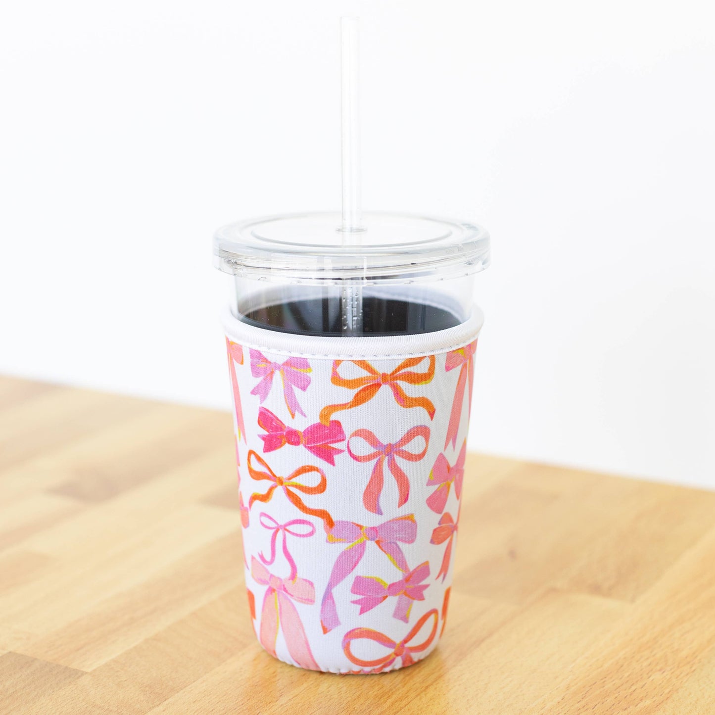 Pink Bows Drink Sleeve | Iced Coffee Koozie, Drink Cover