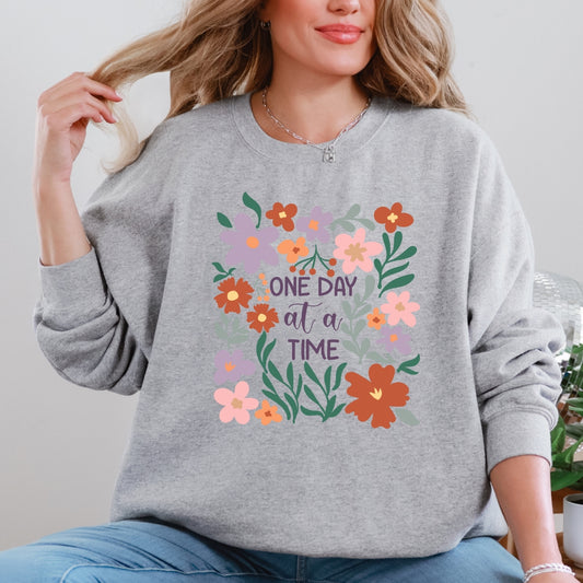 One Day at a Time Floral Crewneck Sweatshirt