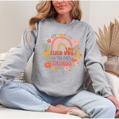 Find Joy in the Little Things Floral Rainbow Crewneck Sweatshirt