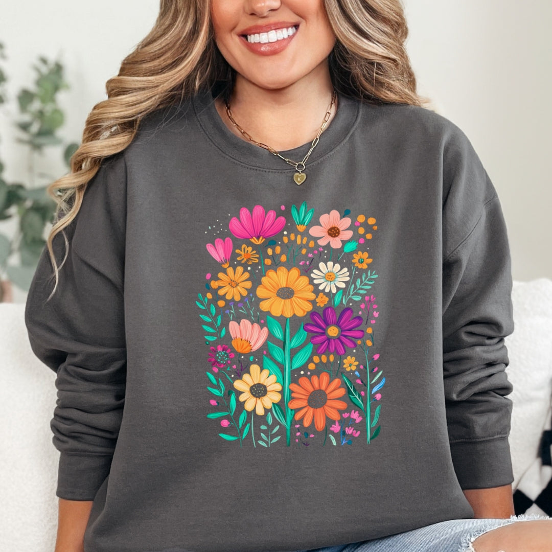 Bright Blooms Daisy Floral Crewneck Sweatshirt