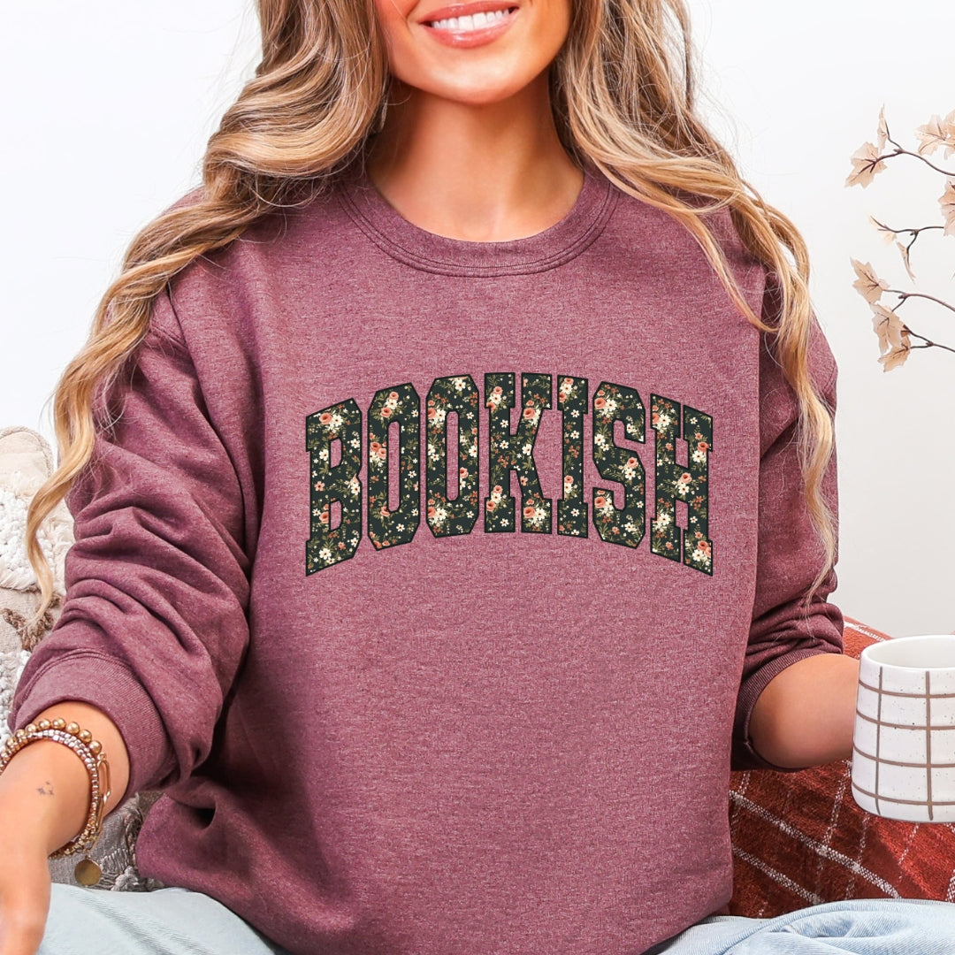 Bookish Floral College Print Crewneck Sweatshirt