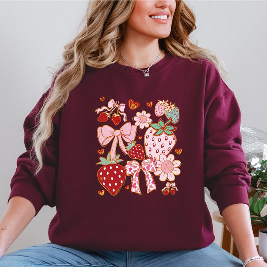 Strawberry Coquette Bows Crewneck Sweatshirt