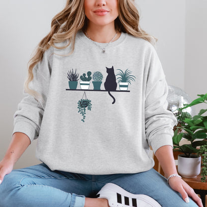 Cactus, Plant and Cat Shelf Crewneck Sweatshirt