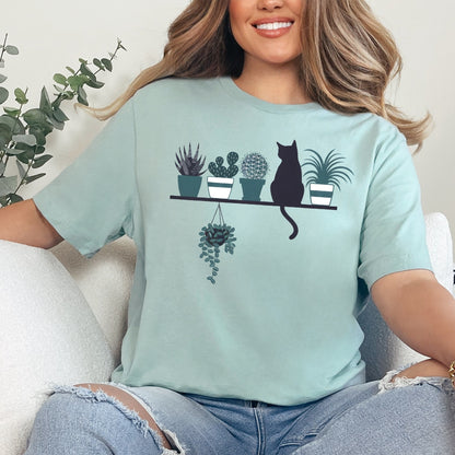 Cactus, Plant and Cat Shelf T-Shirt