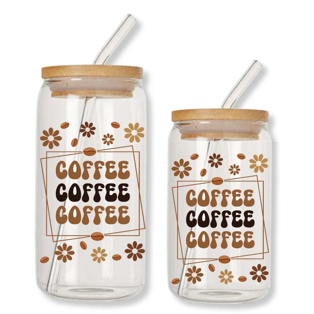 Coffee Beans Can Glass Tumbler with Bamboo Lid & Straw