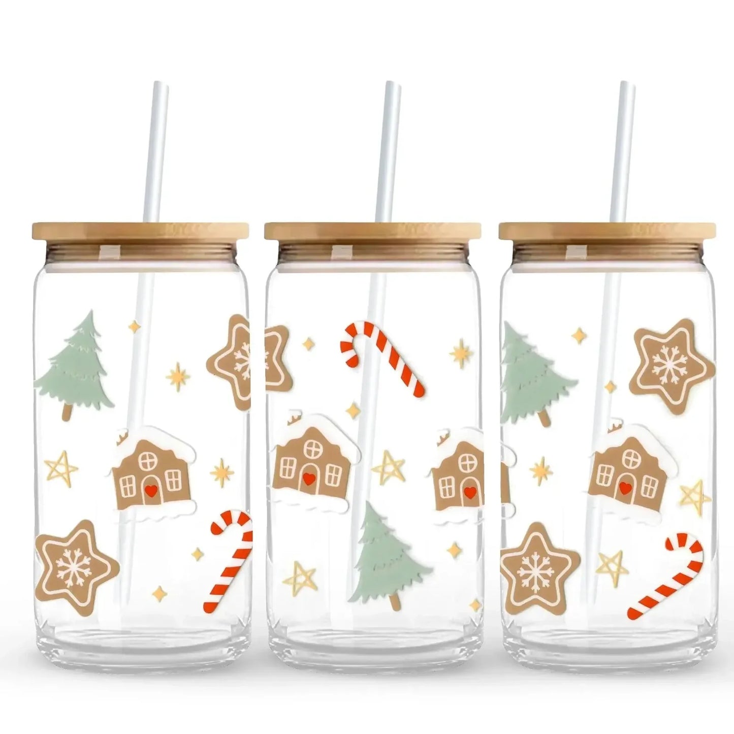 Christmas Trees & Gingerbread 16 oz. or 20 oz. Glass Can Cup