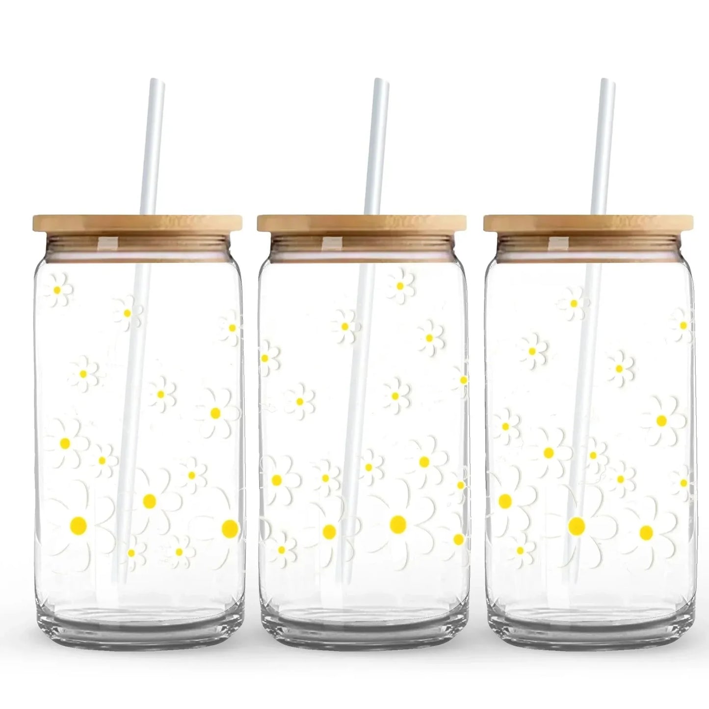White Dasies 16 oz. or 20 oz. Glass Can Cup